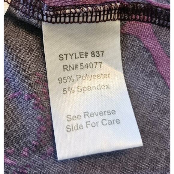 Cabi Dress LG Purple Black Floral Print Faux Wrap Midi Stretch 3/4 Sleeve V-Neck - Picture 9 of 10